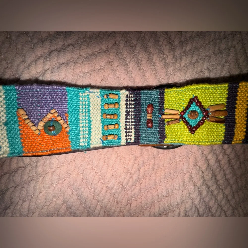 Chico's Embroidered Aztec Leather Belt in Brown and Multi